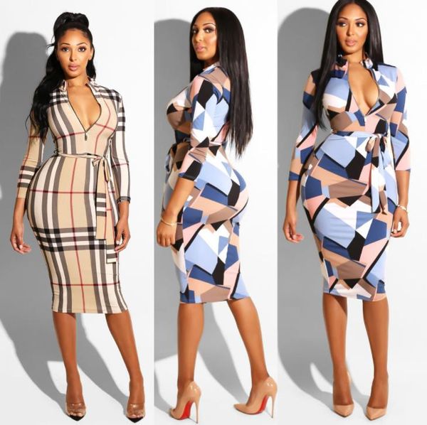 

OL Female Work Pencil Dress Summer Spring Plaids Luxury Bodycon Dresses