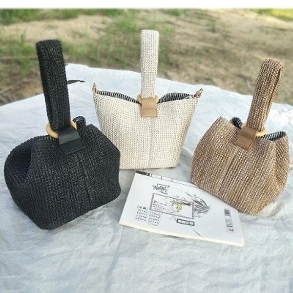 

straw bags for women beach bag personality crossbody lock handbag lady vintage handmade knit fashion shoulder bag #30