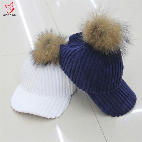 

2018 women korean fashion hair ball adjustable corduroy baseball cap ladies fashion style autumn winter candy-colored cap, Blue;gray