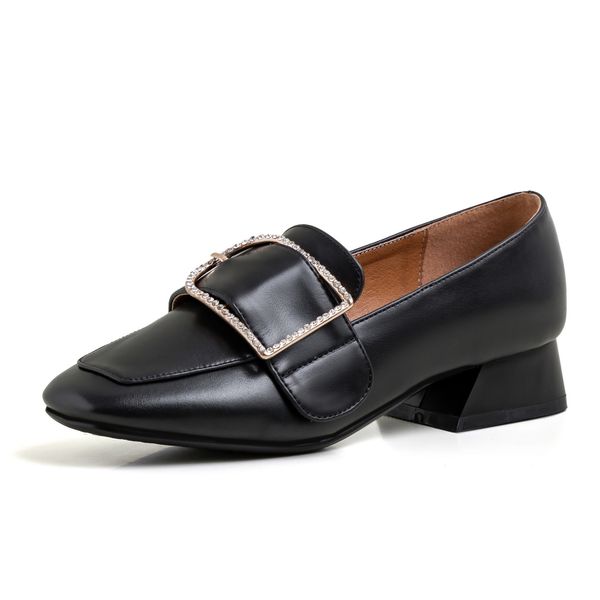 

b2-20 size 33-43 woman pu leather square toes pumps female comfort deep mouth shoes women thick heels shoes ladies career shoe, Black