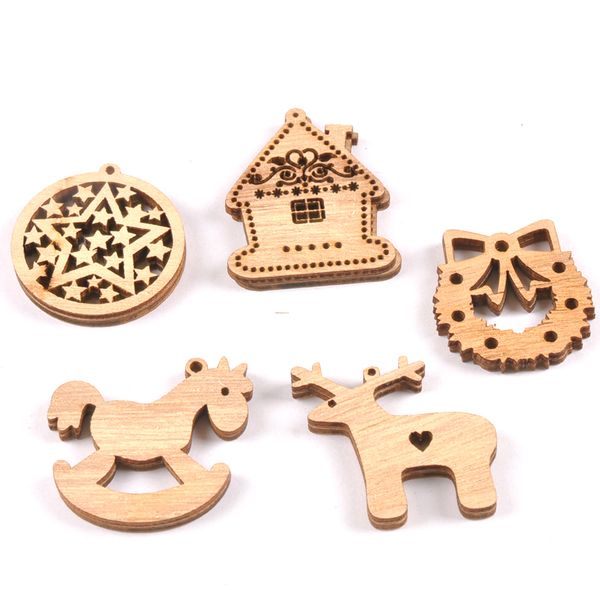 

10pcs christmas tree ornament wooden hanging pendants house wreath bell elk star christmas decorations for home m2129