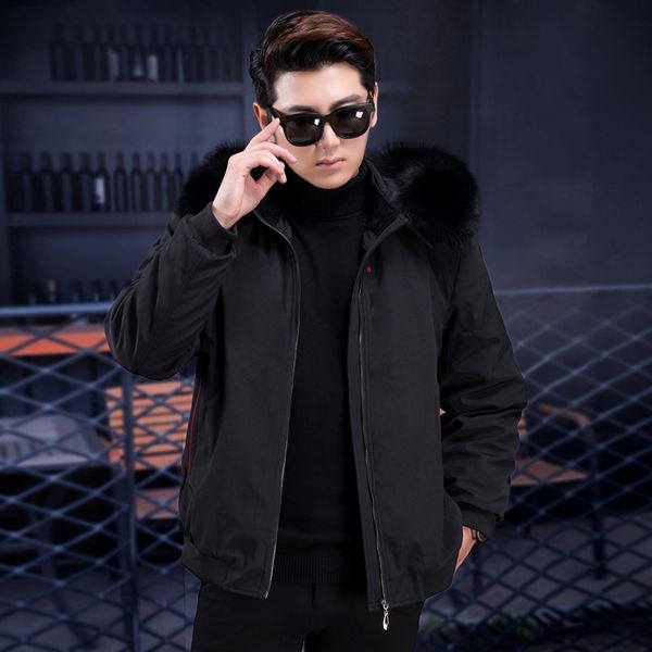 

jkp new men's liner to overcome casual jacket whole fur fur collar coat, Black