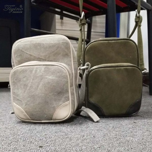 

stylish popular logo retro korean army green canvas camera bag women's cross postman small square bag