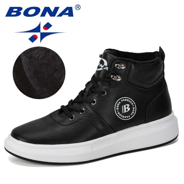 

bona 2019 new designer outdoor sneaker men lace-up casual footwear man fashionable comfortable vulcanize shoes male high top, Black