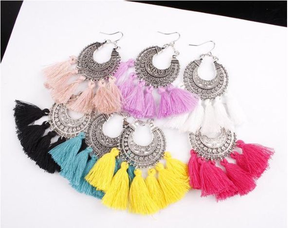 

fashion designer earrings bohemian silk tassel earrings alloy moon women earrings seiko carving luxury earring jewelry, Silver