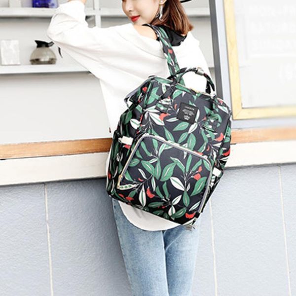 

fashion women's multifunctional portable large capacity leaves oxford mummy bag
