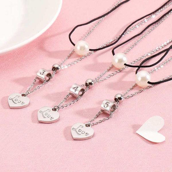 

new lucky number 1-9 necklaces for women gold/silver stainless steel round heart love shell pearl choker mujer jewelry