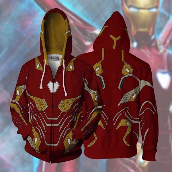 

2018 men hooded infinity war iron man 3d printed hoodies casual tracksuit casual zipper hoodie hooded hip hop, Black