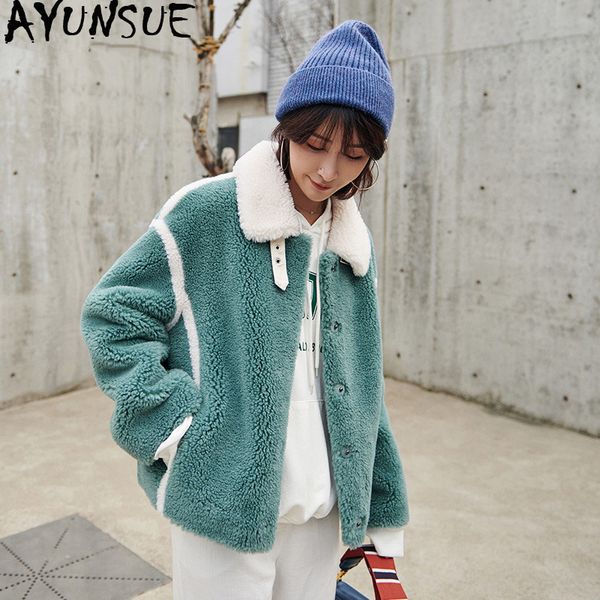 

ayunsue real fur coat female sheep shearling fur korean jackets 2019 autumn winter jacket women outwear chaqueta mujer my3502, Black