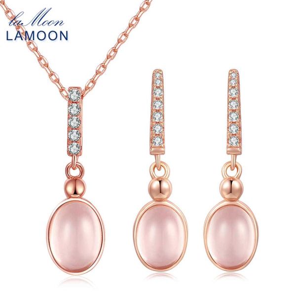 

lamoon 6x8mm 100% natural gemstone oval egg rose quartz 925 sterling silver jewelry jewelry set v021-2, Black