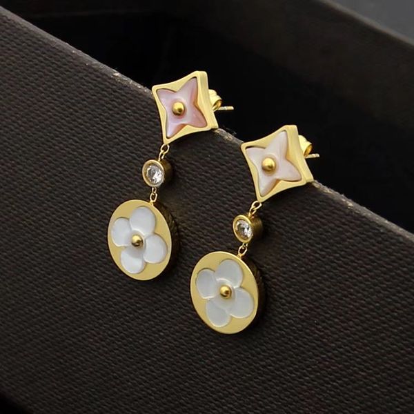 

noble double flower earrings fashion diamond earrings women luxury earrings designer jewelry superior quality, Golden