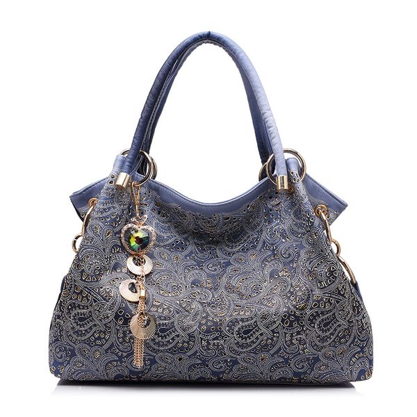 

brand women bag hollow out ombre handbag floral print shoulder bags ladies pu leather tote bag red/gray/blue
