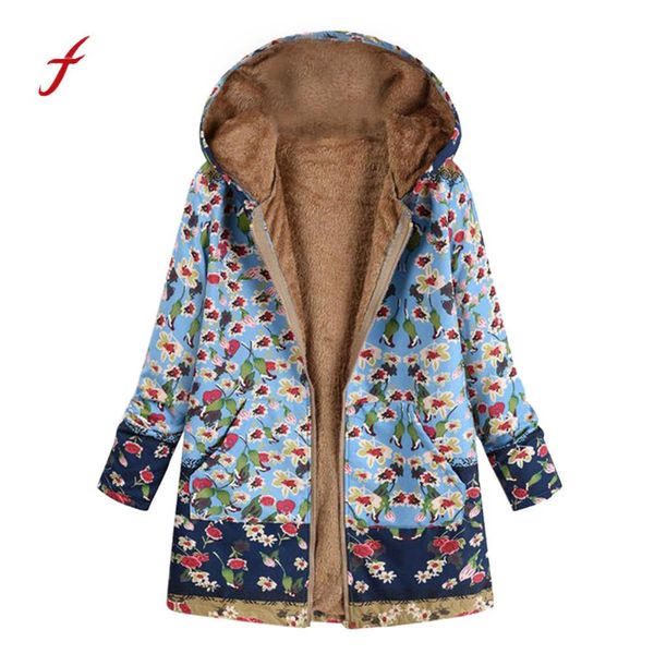 4 Mit Winterjacke Taschen Kapuze Blumendruck Fleece Von Mäntel Großhandel Plus Dicke Damen Outwear Vintage Frauen Größe Cupidcloth32 DWE29HI