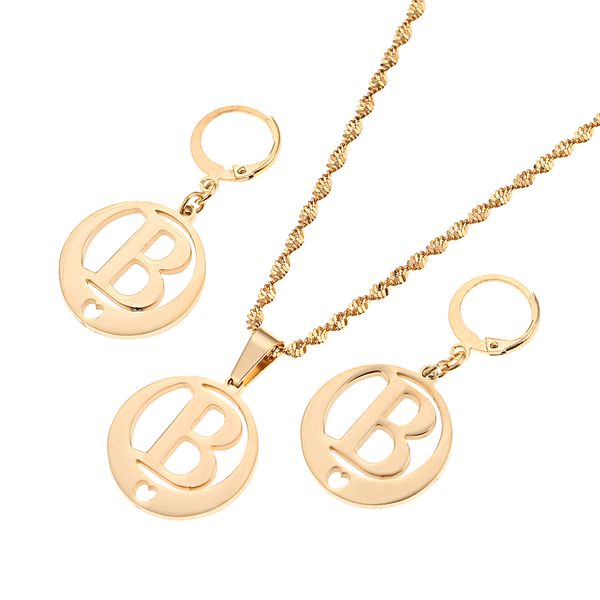 

stainless steel initial letters b pendant necklace earring set monogram jewelry alphabet jewelry set, Black