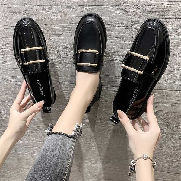 

shoes woman 2020 round toe british style female footwear autumn loafers with fur casual sneaker all-match designer, Black