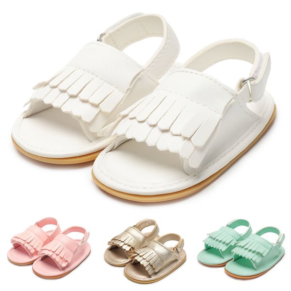 

summer baby girl boy sandals fringe newborn infant toddler pu soft anti-slip rubber sole first walkers princess crib shoes, Black;red