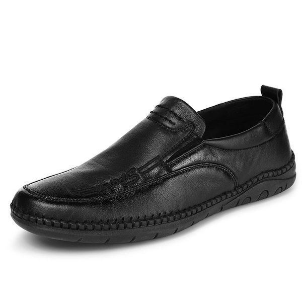 

men casual shoes soft leather loafers men slip-on breather driving shoes man flats moccasins sneakers, Black