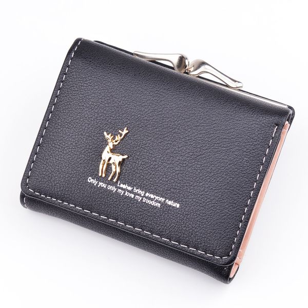 

womens wallets and purses new female short korean simple deer triple discount female student small pu change wallet, Red;black