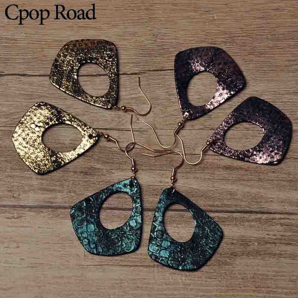 

cpop shiny genuine leather earrings for women teardrop geometric statement earring fashion jewelry modern winter dangle ear drops 2020 gifts, Silver