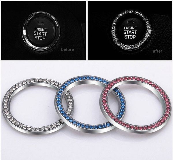 

universal auto decorative accessories car button start switch diamond ring