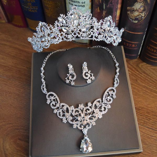 

luxurious bling bling crystal bridal wedding jewelry crown necklace earring sets quinceanera party formal events bridal masquerade jewelry, White