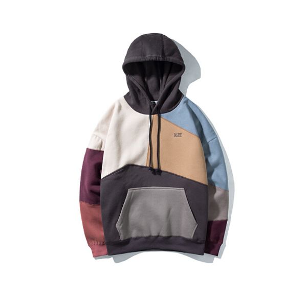 

hoodies autumn and winter men's splice plus velvet fashion casual neutral loose coat factory wholesale, Blue;black