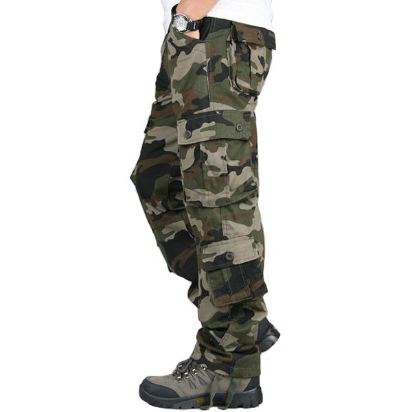 

camouflage cargo pants men outdoor multi-pocket overalls tactical long trousers men's casual cotton straight pants, Black