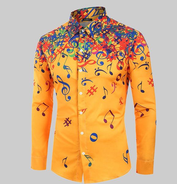 

fashion pinted shirts 2020 novelty blouse men casual musical note pattern casual long sleeves artistic shirt top, White;black