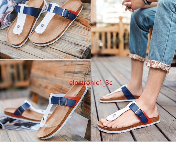 

new slippers flat genuine leather cork slippers men women shoes plus size casual beach cowhide women flip flops shoes sandals