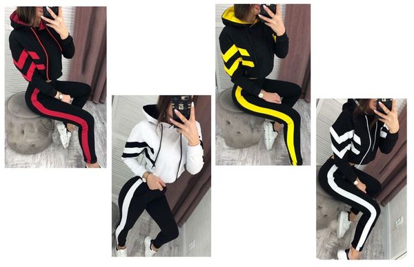 

fashion women panelled colors tracksuit hoodies + pants 2 piece woman jogging suits track suit womens sweatsuits sweat suits feem clothes, Gray