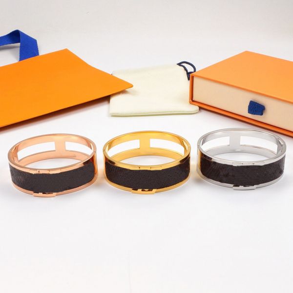 

модный бренд титановая сталь натуральная кожа браслеты с розовым золотом серебро золото v образный дизайн для женщин цветочный принт pulsera, Golden;silver