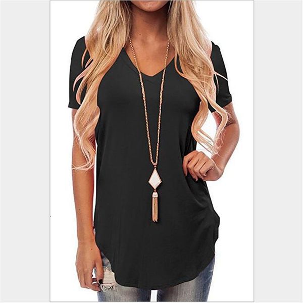 

women designer shirt women designer clothes summer 2019 new fashion casual women t shirt v neck design clothing solid robe ete, White
