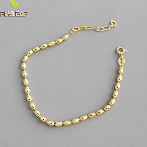 

flyleaf simple gold oval bead beading real 925 sterling silver bracelets for women fashion fine jewelry bracelets & bangles, Black