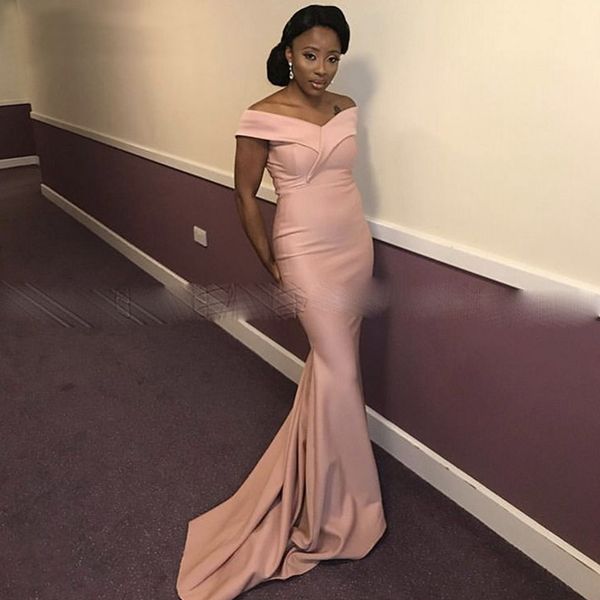 

mermaid african prom dresses 2020 off shoulder lace up back sweep train evening gown satin robe de soiree, Black;red