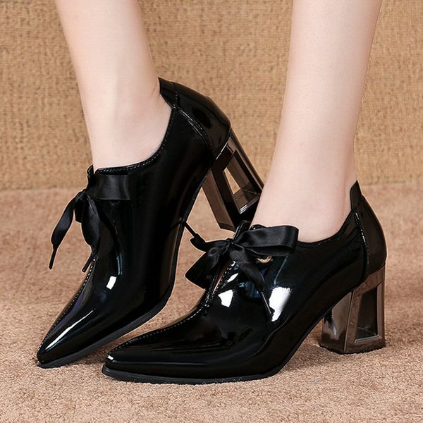 

size 35-38 nice summer women 's classic pumps pointed toe shallow shoes woman school teacher high heels pu leather footwear, Black