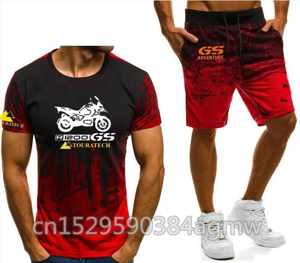 

2020 summer fashion motorsport r1200 gs adventure men sets sportswear men print cotton t shirts pants suit, Gray