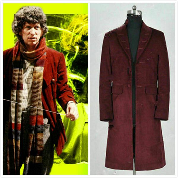 

doctor who 4th fourth dr tom baker cosplay trench coat party cashmere woven, Black;red