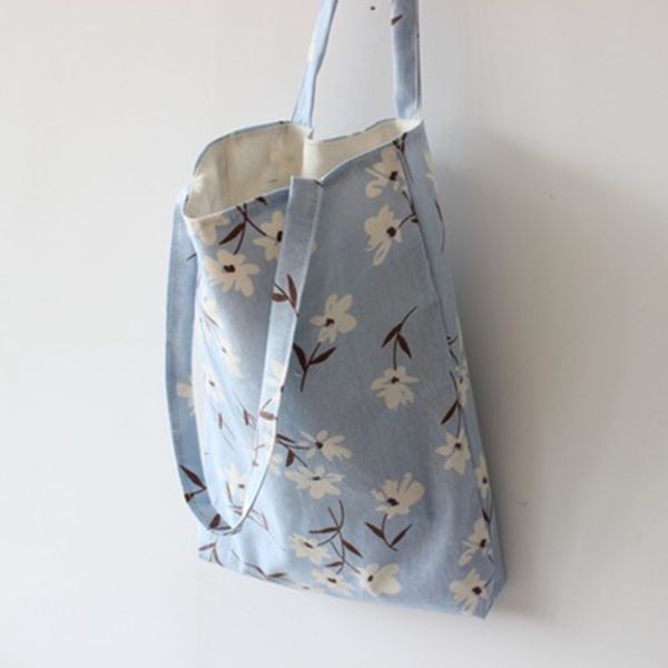 

casual women soft cotton linen flower shopping bag casual tote satchel shoulder bag handbag