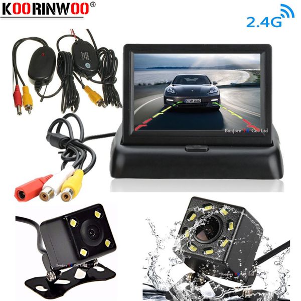 

koorinwoo 4.3 inches hd flip down foldable tft led car monitor dash vehicle rear view parking screen reverse trunk camera set