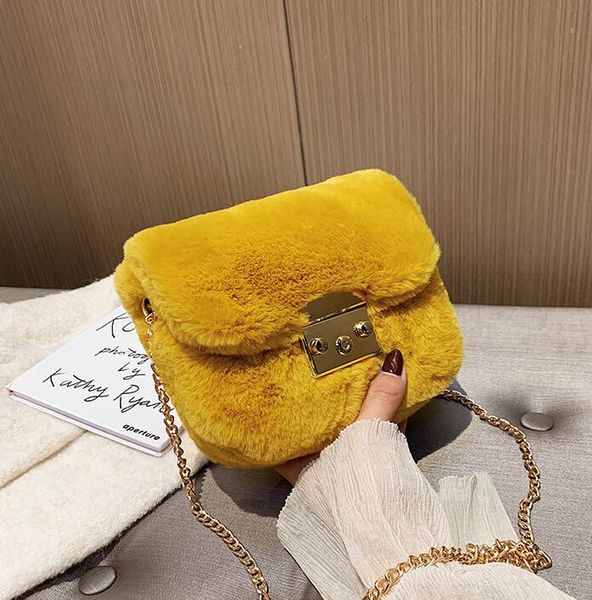 Female Flip Square Bag Winter Soft Plush Handbag Shoulder Messenger Bag