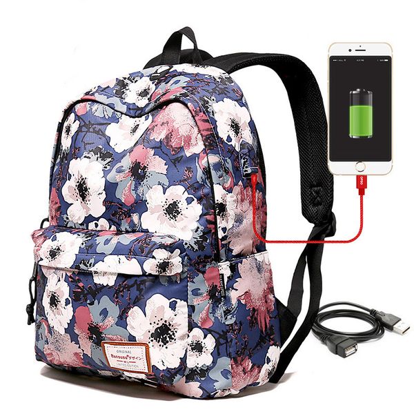 

fashionable korean version waterproof printed for teenagers school bag charging casual anti-theft travel ventilation backpack