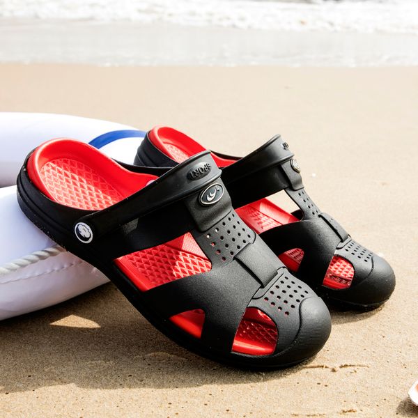 

designer slippers brand crocss men's flat sandals jelly casual shoes male double buckle summer beach outdoor slippers flip-flops, Black