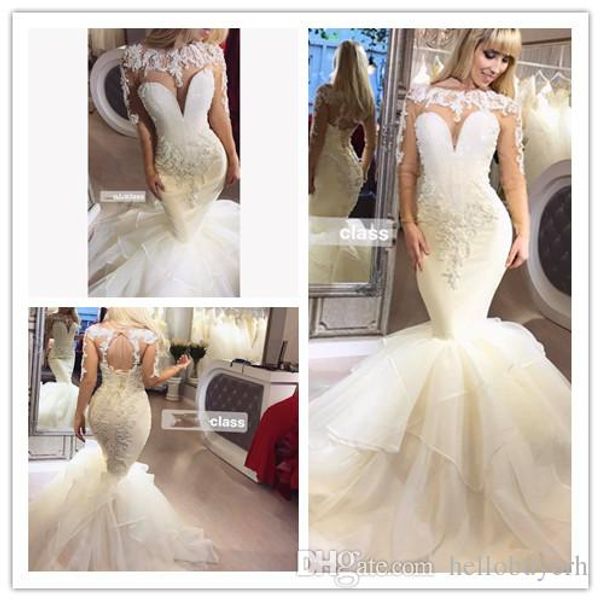 

кот атласный русалка корсет империи талии свадебные платья с длинным рукавом спинки плюс размер nilla nova свадебное платье для гостей 2019, White