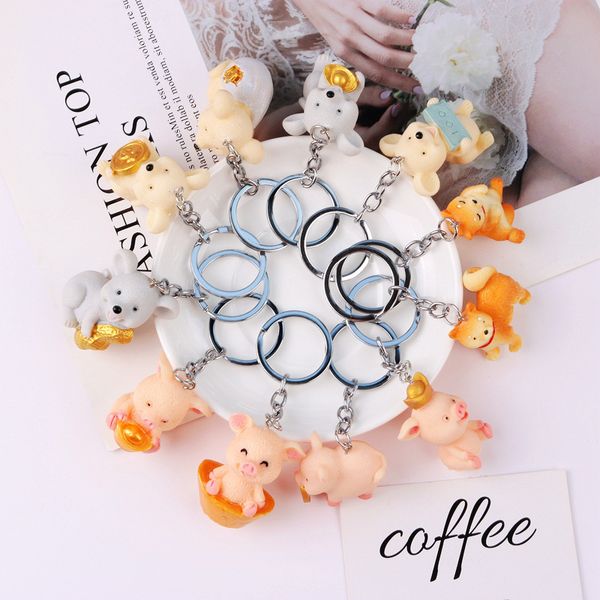 

lovely animal mouse pig keychain keyring for women car bag key chains jewelry cute resin dog doll key holder gift, Silver
