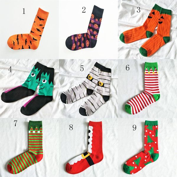

19 styles christmas halloween socks children xmas pumpkin santa claus print socks cotton mid tube socks c5117