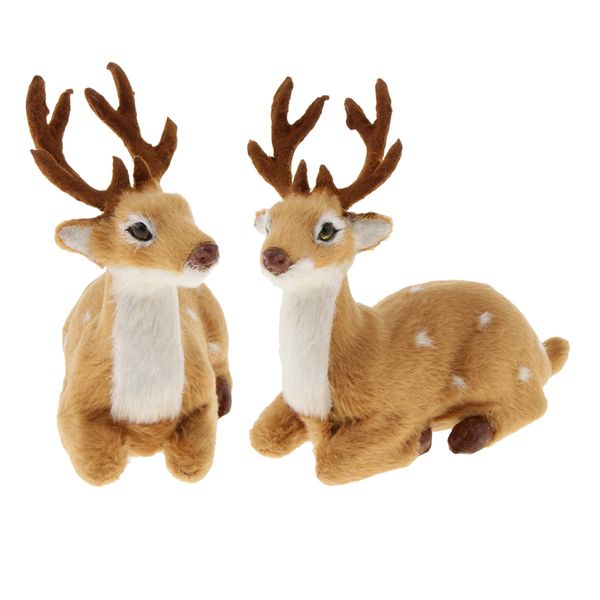 

pack of 2 simulation lying sika deer reindeer elk animal model figurine home decor arts and crafts