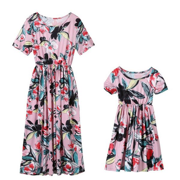 

mother and daughter flower dress family matching outift mommy and me clothes women girls beach summer cute floral dress sundress