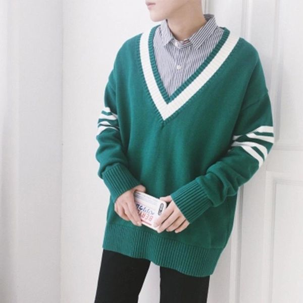 

black v neck sweater men autumn winter urban men solid sweater fashion 2019 moda outono inverno masculina mens clothing dd5my, White;black