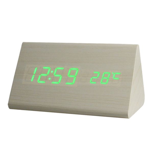 

creative fashion alarm clock temperature sound control mute led electronic wood clock gift wooden