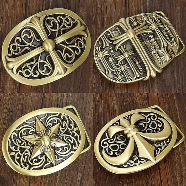 

pure copper belt men's cross full copper smooth waist belt buckle board buckle leather head, Slivery;black